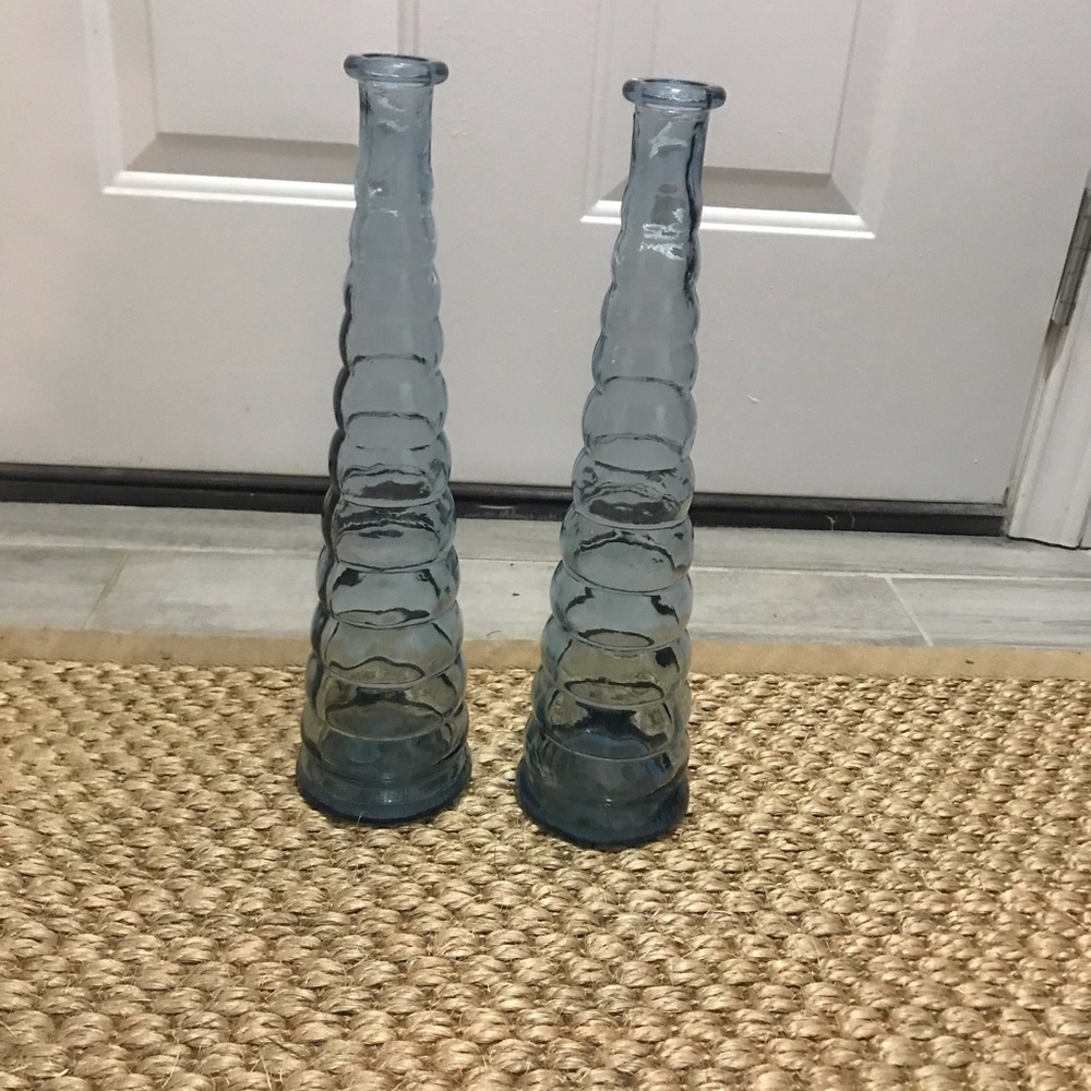 Two blue glass vases